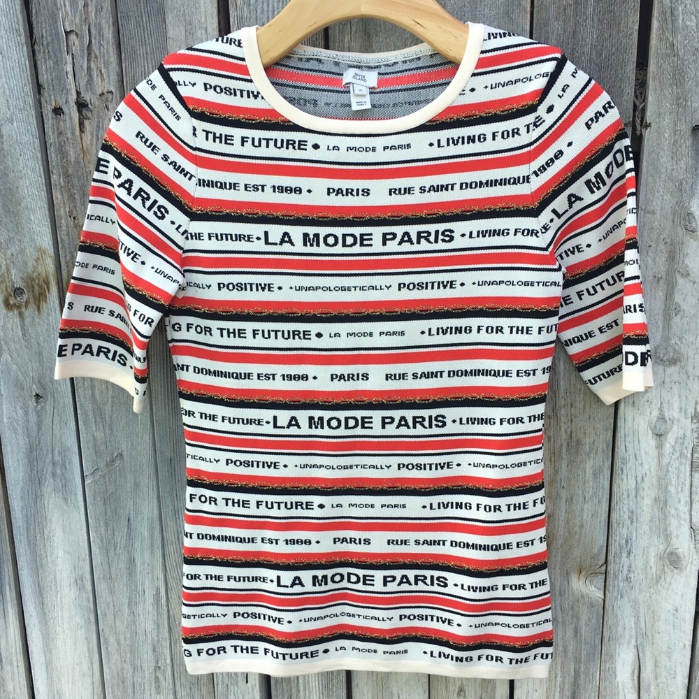 River Island Paris Graphic Short Sleeve Crewneck Sweater White Red Black 6